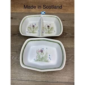 Buchan Scotland Pottery THISTLEWARE 11” & 9" Serving Dish Vegetable Dish~2 Pc
